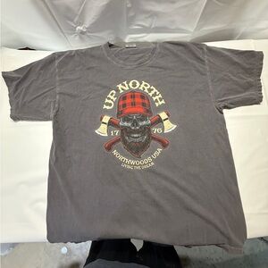 Comfort Colors Gray Short-Sleeve Tee with Red Plaid Hat Skull Graphic